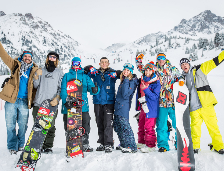 Bus traveling through a scenic snow-covered road to Mt Buller.